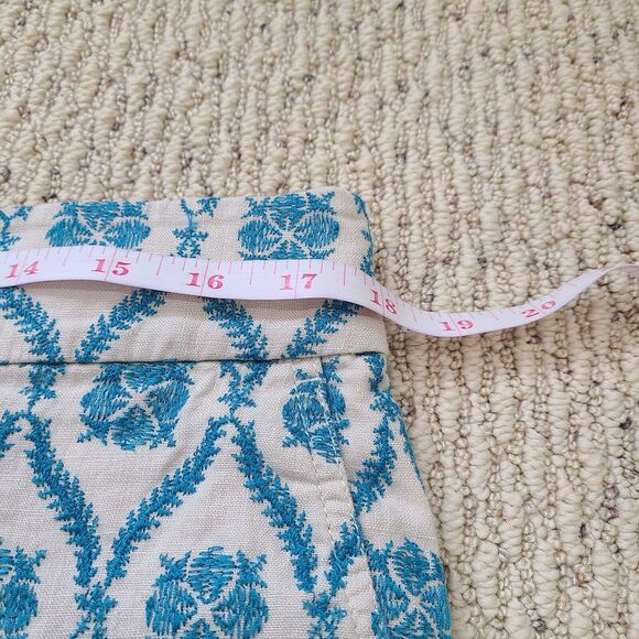 Loft Womens The Riviera Short Size 10 Woven Embroidered Floral Blue Tan Linen - Picture 7 of 10